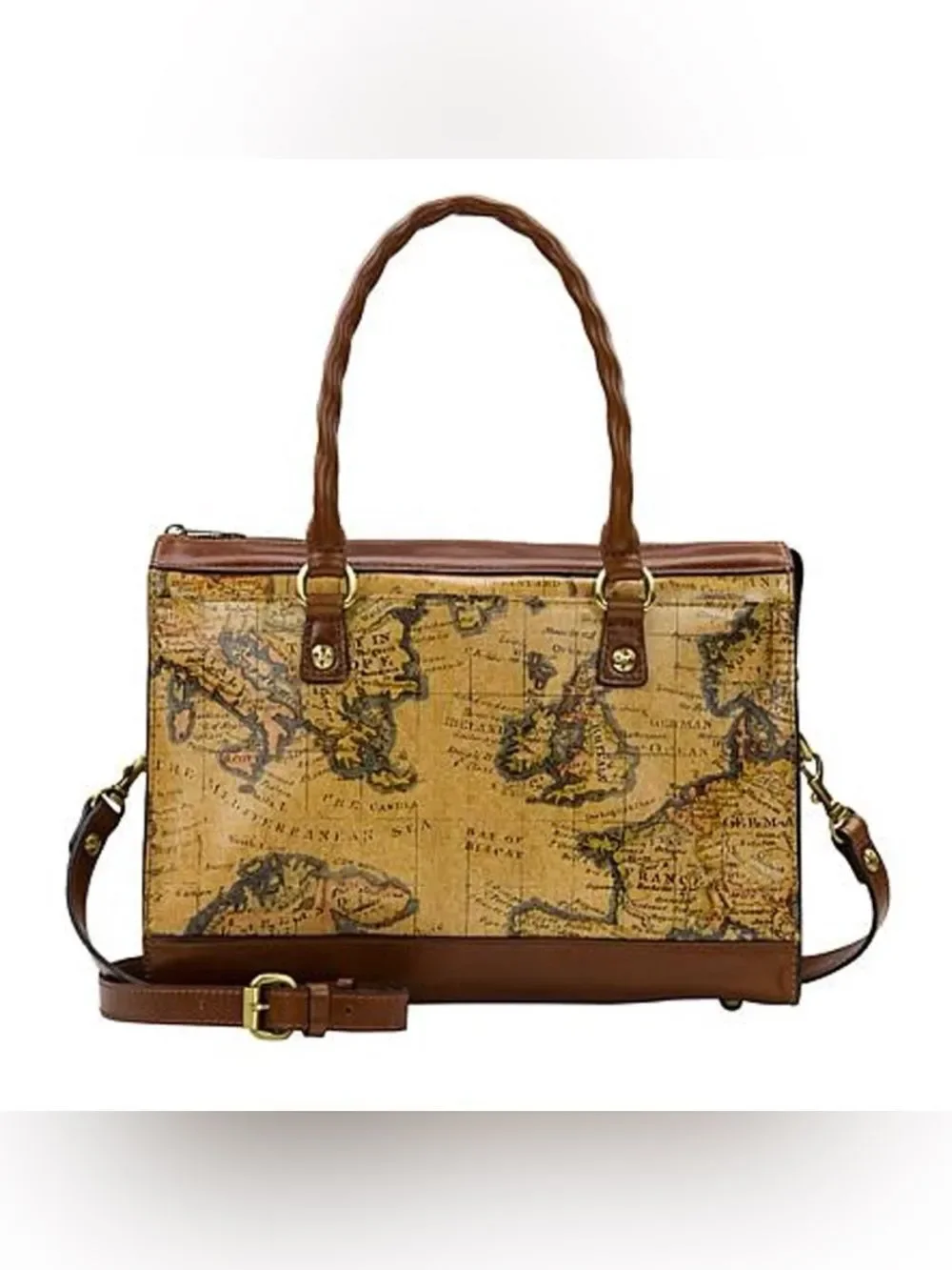 Patricia Nash Leather JOSSELIN Leather Crossbody Satchel Bag- European Map ~ New